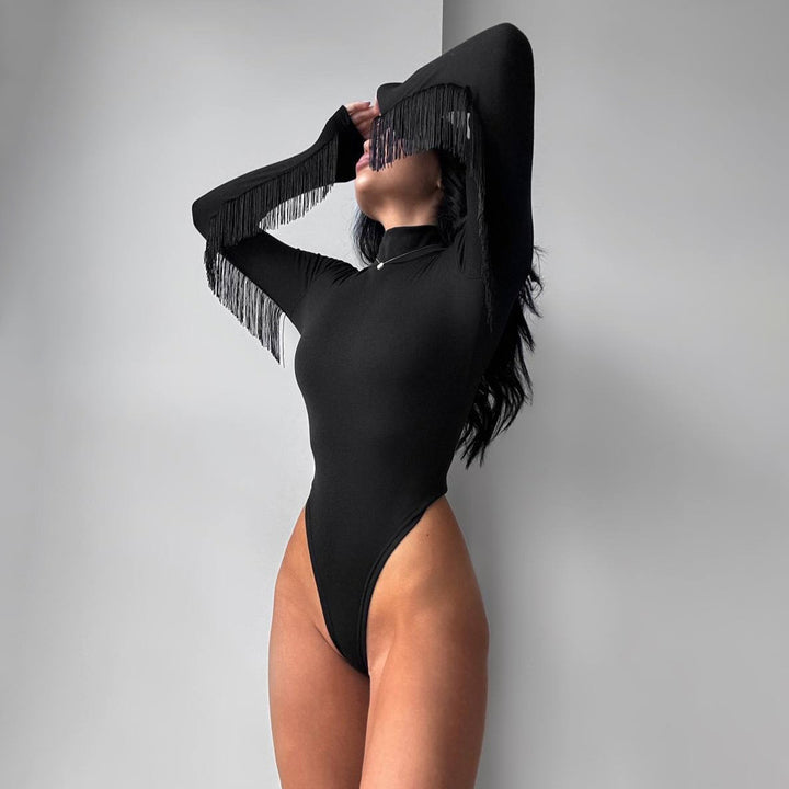 Damen Body mit tiefem V-Ausschnitt und raffinierten Spitzenakzenten Drune