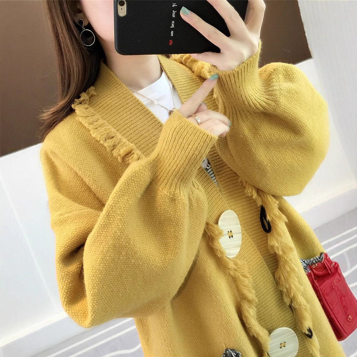 Damen Lässige Strickjacke mit fransigen Details Drune