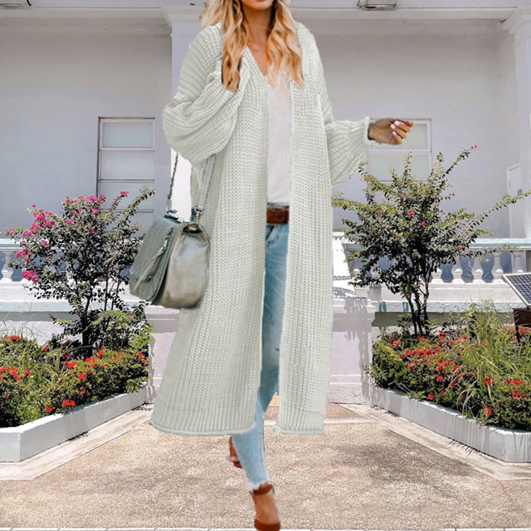 Damen Grobstrick-Langjacke mit weitem Schnitt und modischen Details Drune