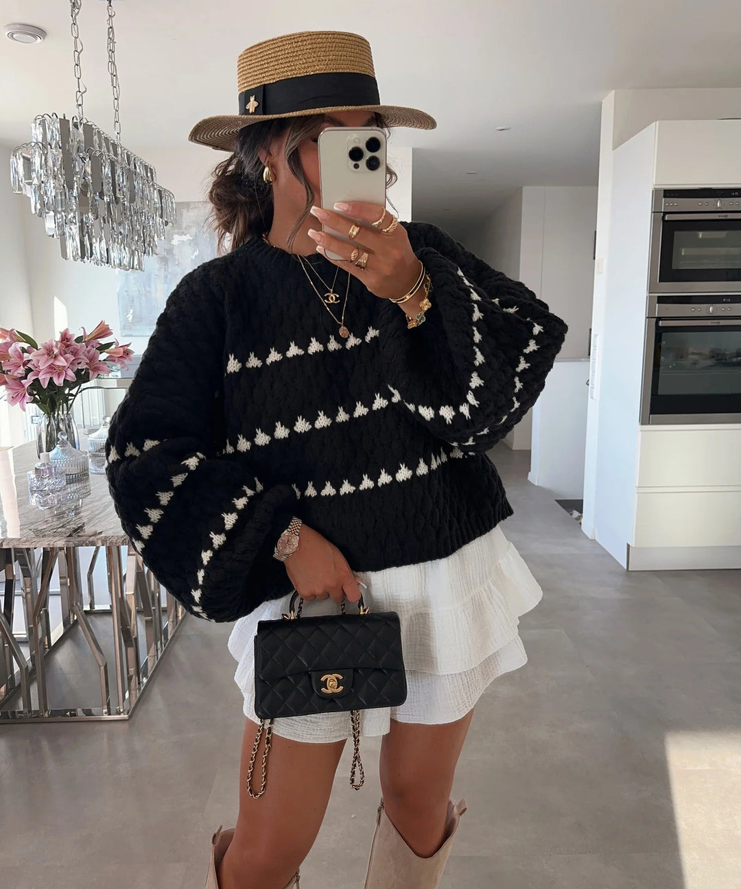 Damen Grobstrukturierter Pullover mit weitem Arm Drune
