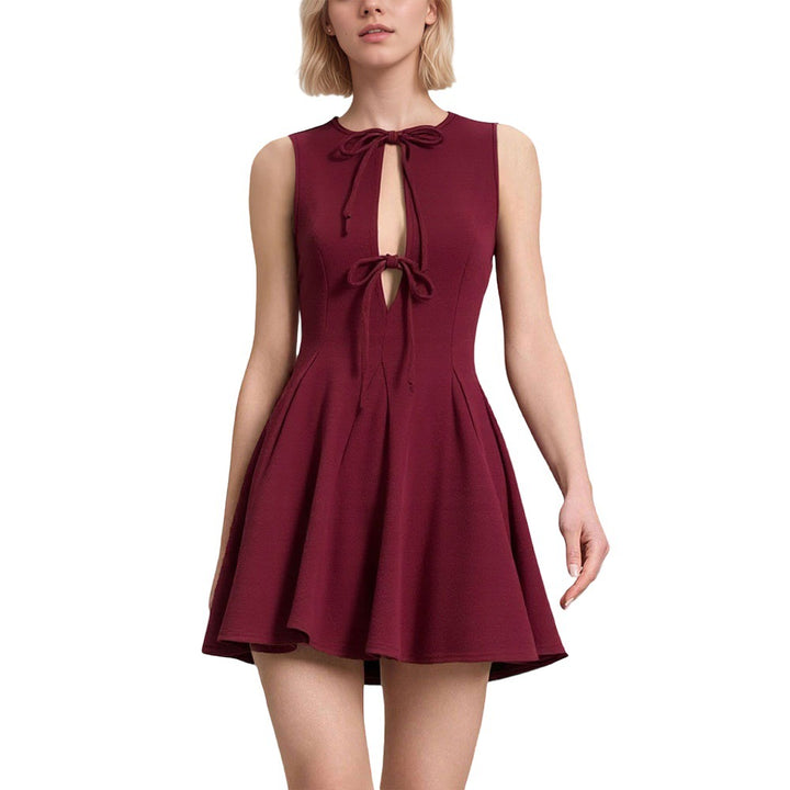 Damen Minikleid mit tiefem Ausschnitt und verspieltem Bindeband Drune
