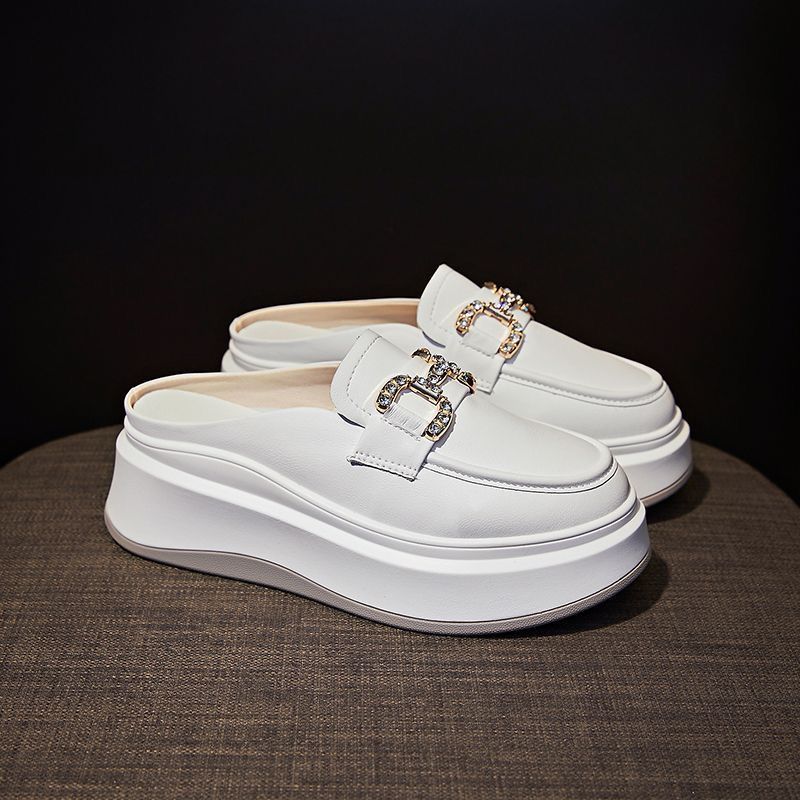 Damen elegante Plateau-Mules mit glänzenden Dekorelementen Drune