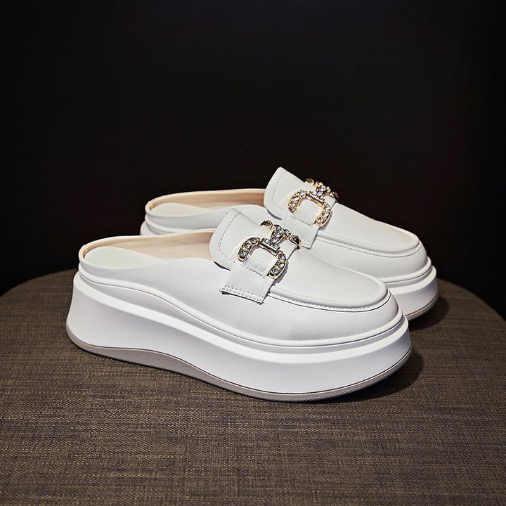 Damen elegante Plateau-Mules mit glänzenden Dekorelementen Drune