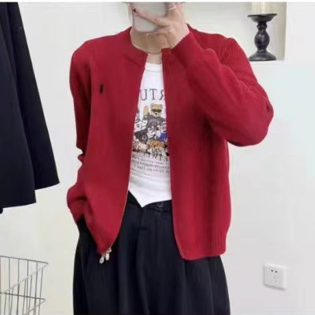 Damen Grobstrickjacke mit durchgehendem Reißverschluss und dekorativen Details Drune