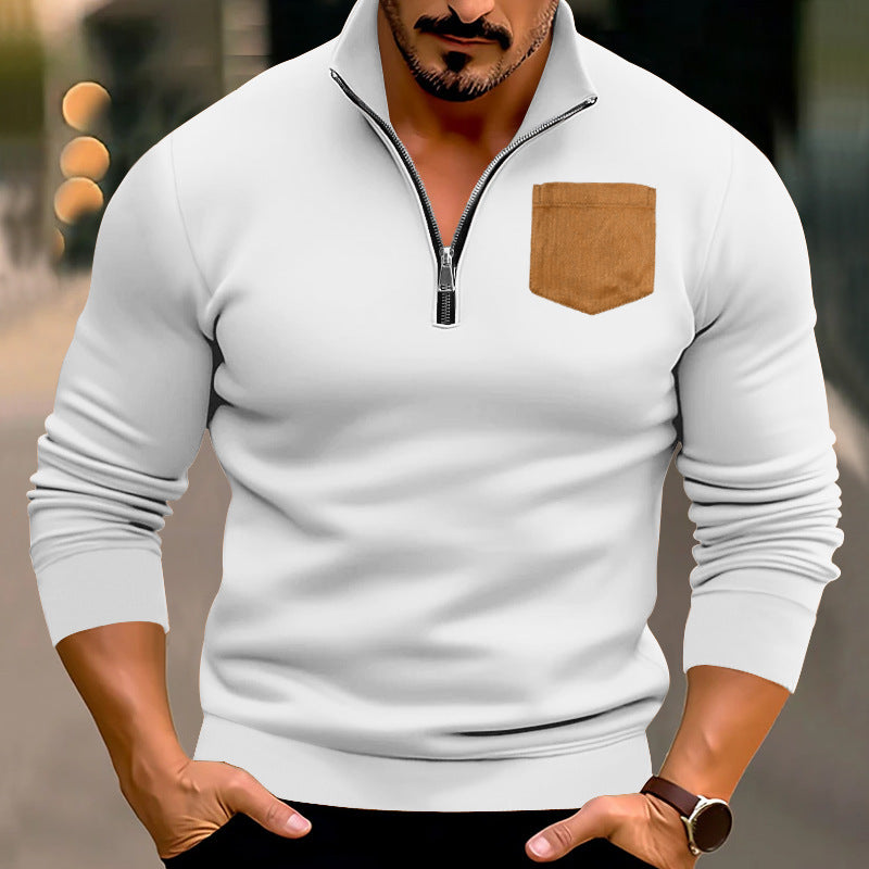 Herren modischer Pullover mit halbem Reißverschluss und kontrastierender Brusttasche Drune