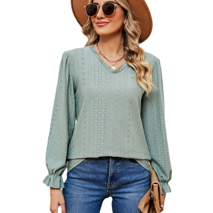 Damen elegantes Blusentop mit aufwendigem Lochmuster und lässigem Schnitt Drune