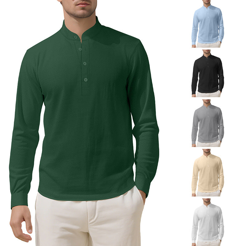 Herren nan Nehru-Kragen-Henley aus Baumwollstretch mit verdeckter Knopfleiste und schmaler Passform Drune
