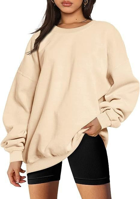 Damen nan extralanger Oversize-Sweatpullover mit Ballonärmeln, geripptem Saum und angerauter Innenseite Drune