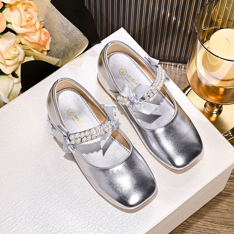 Mädchen Ballerina-Schuhe mit dekorativen Perlen- und Schleifenakzenten Drune