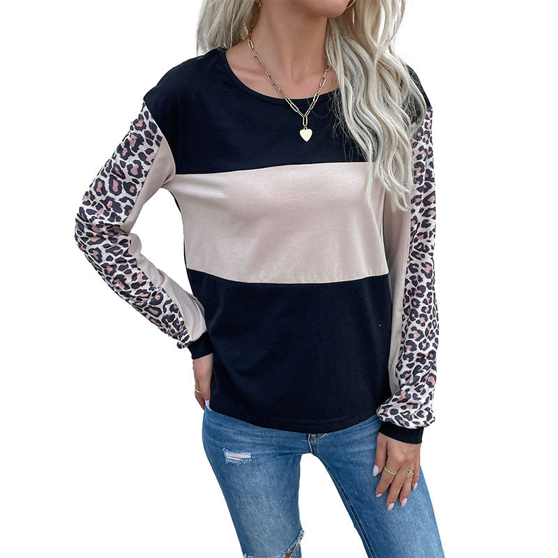 Damen gestreiftes Sweatshirt mit Leopardenärmeln und modernem Schnitt Drune