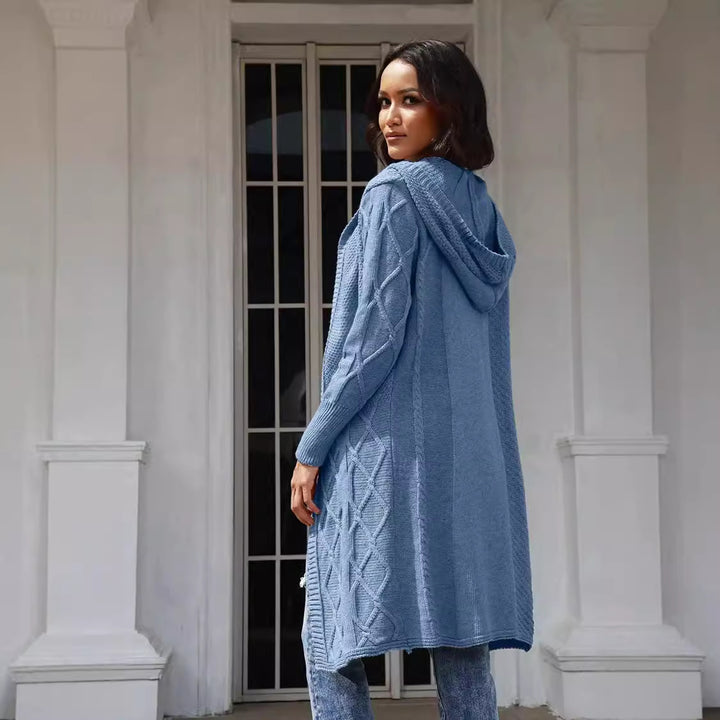 Damen Grobstrick-Cardigan mit elegantem Kapuzendesign und strukturiertem Muster Drune