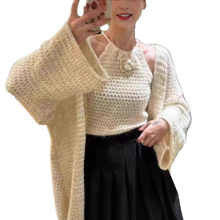 Damen cropped Stricktop mit floralen Akzenten Drune