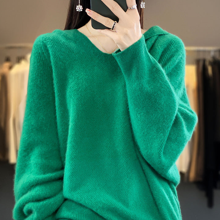 Damen lässiger Pullover mit voluminösen Ärmeln und V-Ausschnitt Drune