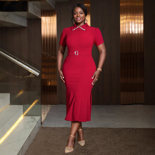 Damen figurbetontes Abendkleid mit Rüschen und eleganter Ausstattung Drune