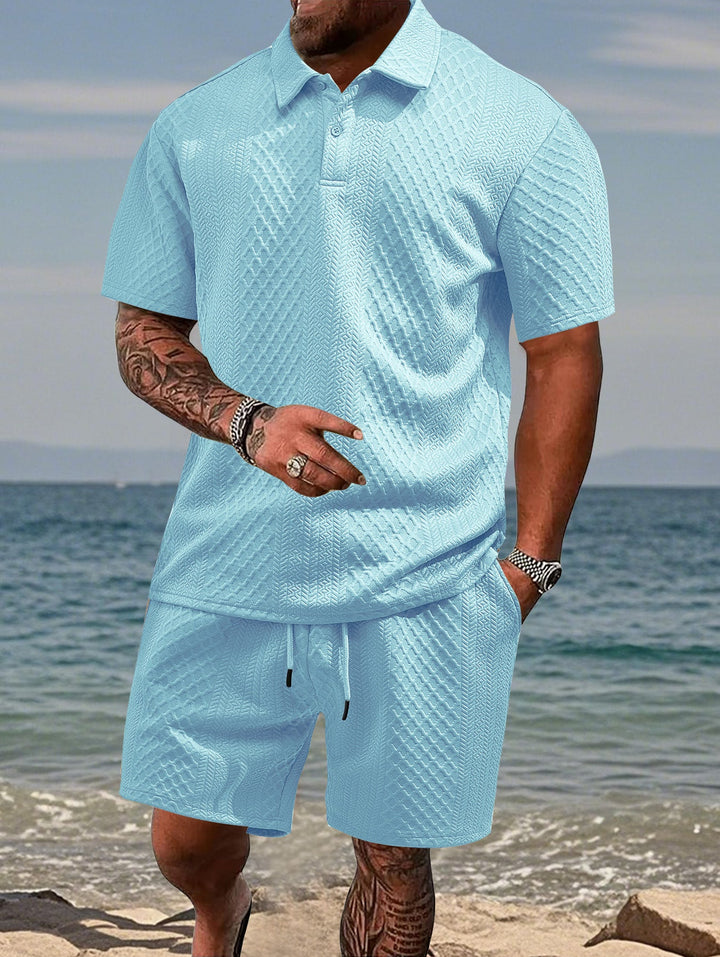 Herren nan geprägtes Strand-Ensemble mit offenem Kurzarm-Hemd und Kordel-Bermuda Drune