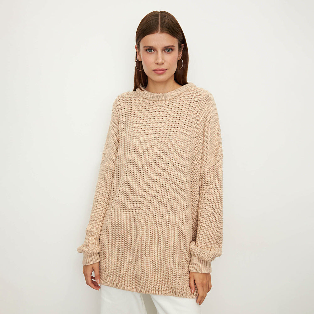 Damen Grobstrickpullover mit lässigem Schnitt und weitem Kragen Drune