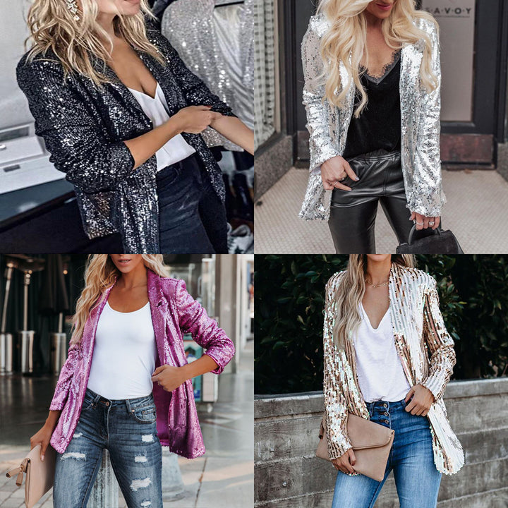 Damen Glitzernder Blazer aus Pailletten mit modernem Schnitt Drune