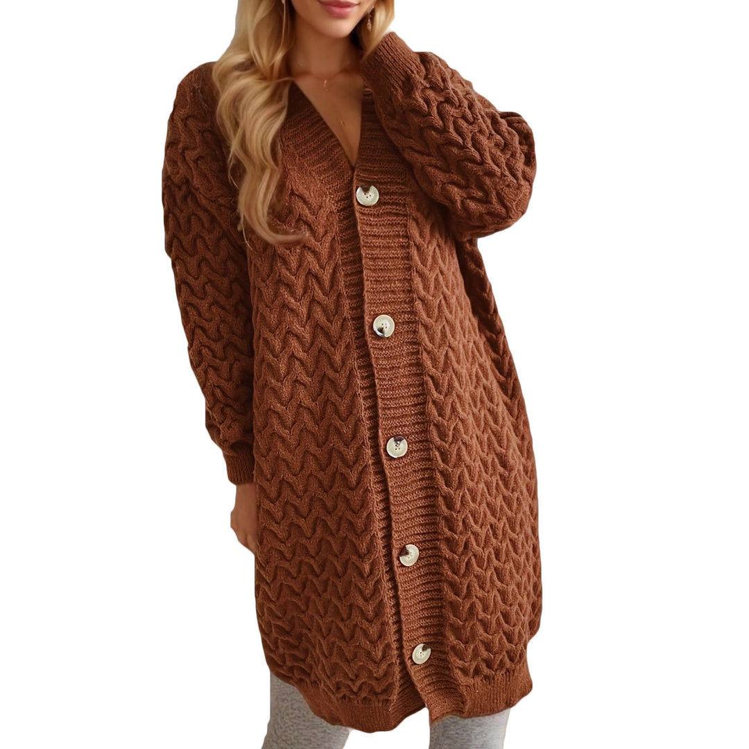 Damen Strickjacke mit strukturierter Zopfstrickoptik und dekorativen Knopfdetails Drune
