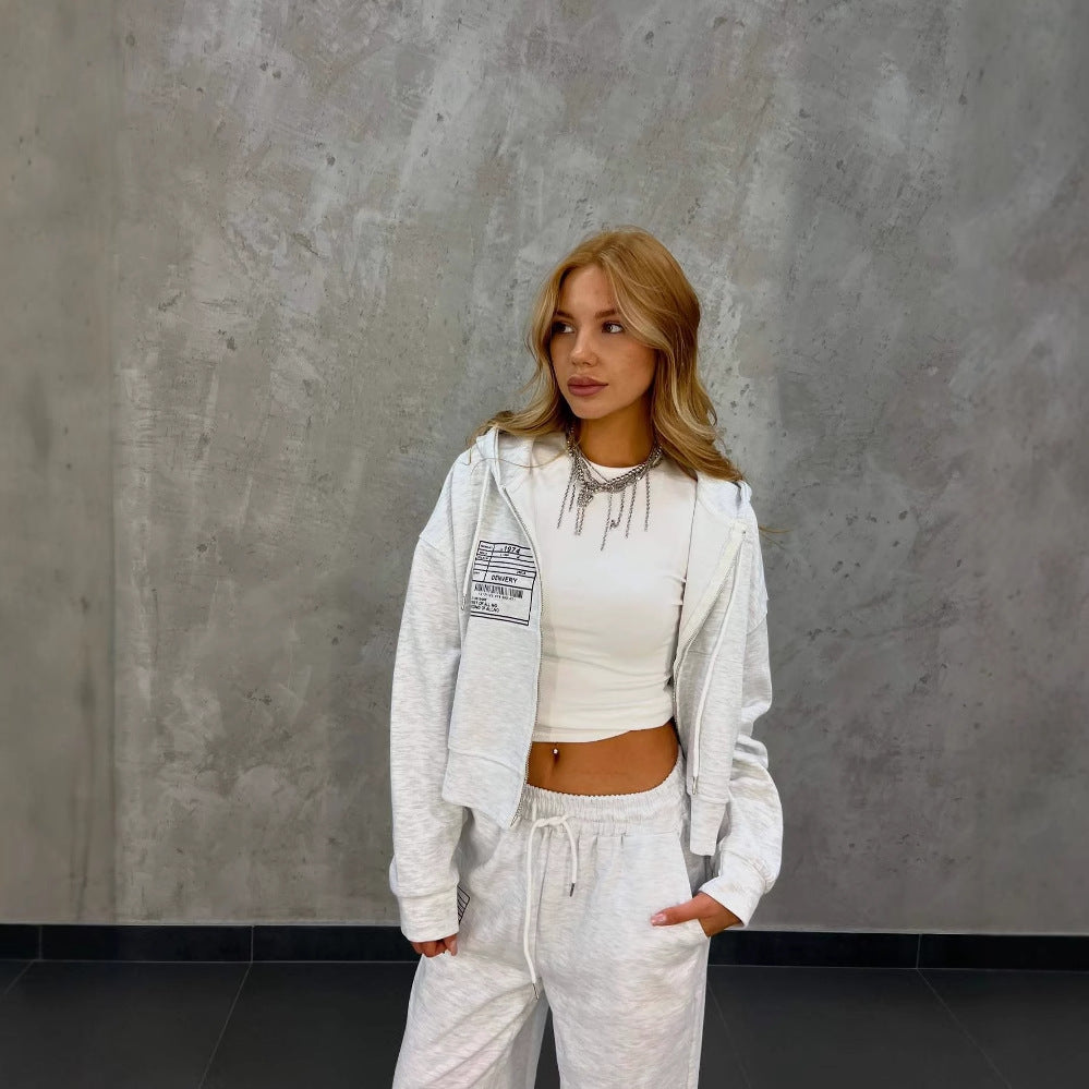Damen lässiges Freizeit-Set mit cropped Kapuzenjacke und bequemen Jogginghose Drune