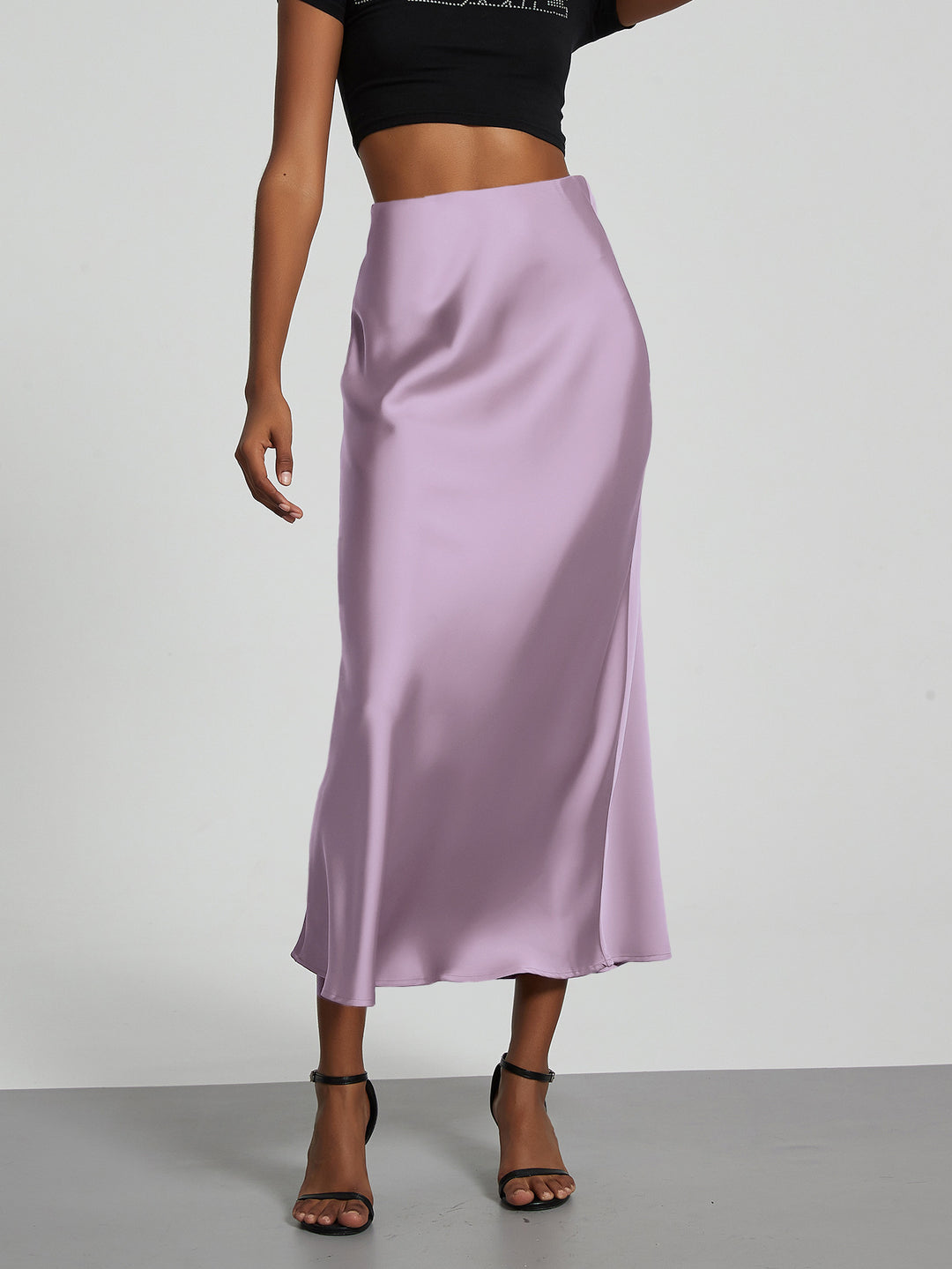 Damen Stilvolle Satin-Stretchrock mit hohem Bund und fließendem Schnitt Drune