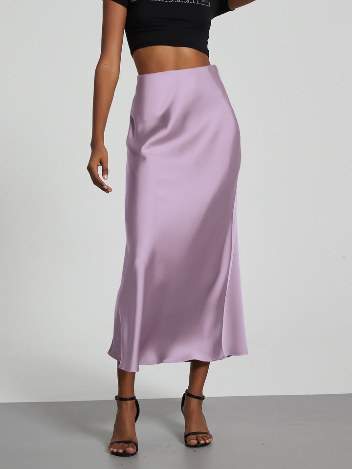 Damen Stilvolle Satin-Stretchrock mit hohem Bund und fließendem Schnitt Drune