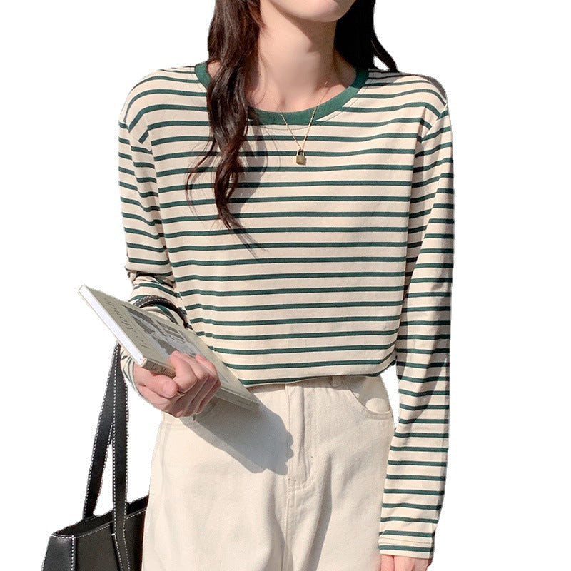 Damen lässiges Langarmshirt mit modischem Streifenmuster Drune