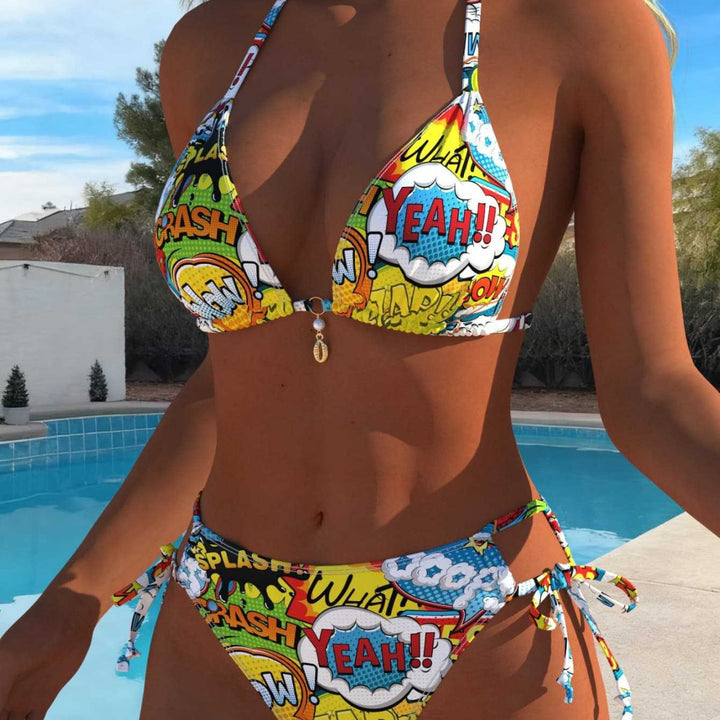 Damen Triangel-Bikini mit comic-inspiriertem Muster Drune