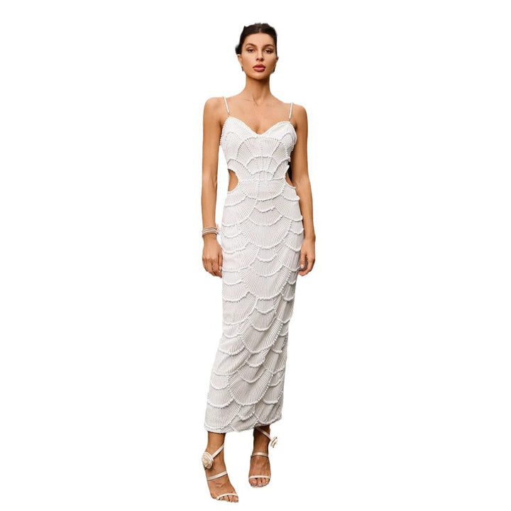 Damen Elegantes Midi-Kleid mit rückseitigen Cut-Outs und dekorativem Wellendesign Drune