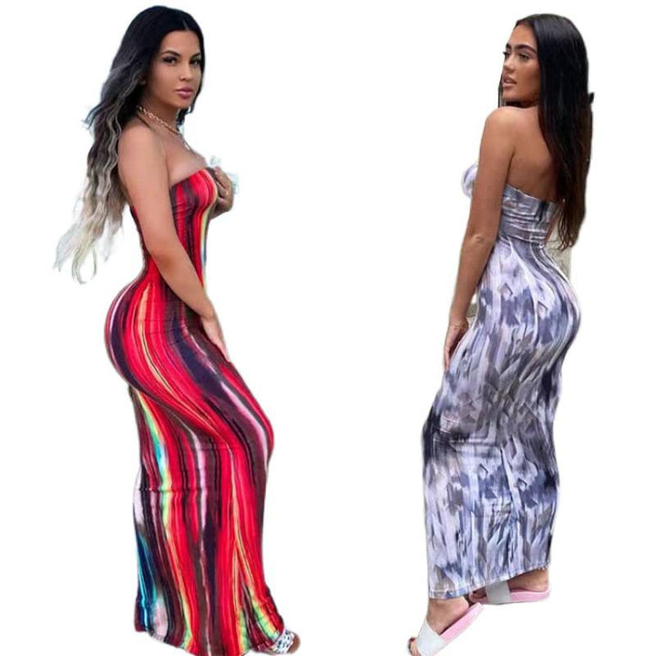 Damen Maxikleid mit modernem abstraktem Design und fließendem Schnitt Drune