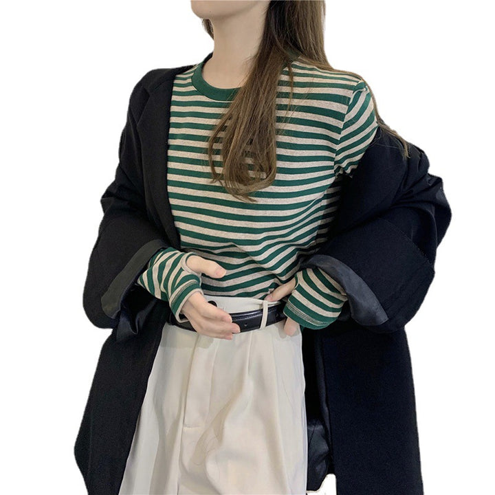 Damen lässiges Langarmshirt mit raffiniertem Streifenmuster Drune