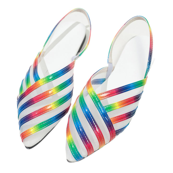 Damen  spitze Slingback-Ballerinas mit glänzenden Riemen und transparentem Mesh Drune