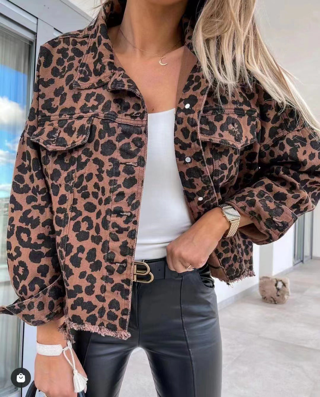 Damen Denimjacke im Leo-Design mit lässigem Schnitt und Fransenabschluss Drune