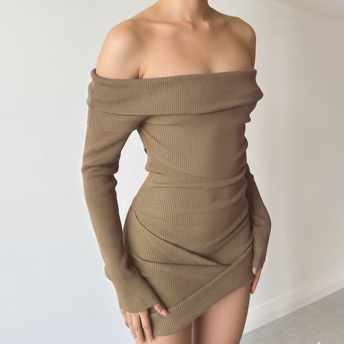 Damen figurbetontes Off-Shoulder Kleid aus Rippstrick Drune