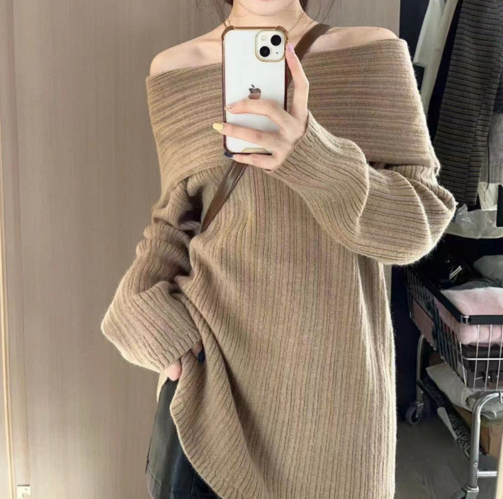 Damen Off-Shoulder Pullover aus strukturiertem Strickmaterial Drune
