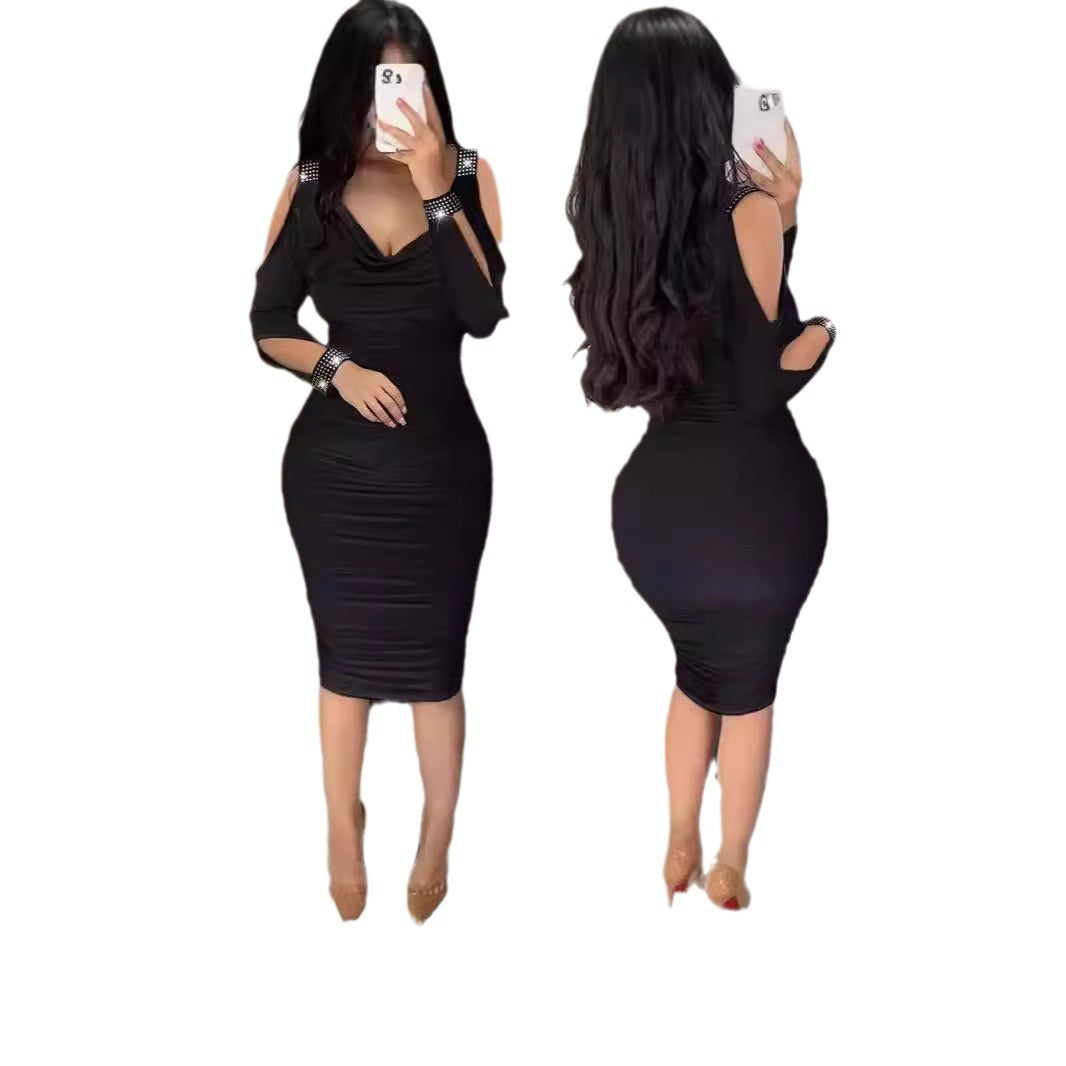 Damen Figurbetontes Cocktailkleid mit detaillierter Raffung und Off-Shoulder-Ärmeln Drune