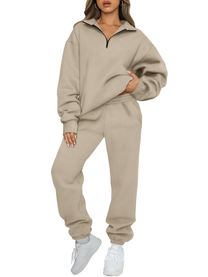 Damen nan Oversize Sweatshirt mit halbem Reißverschluss und Highwaist Jogginghose Set Drune