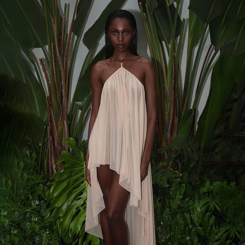 Damen asymmetrisches Strandkleid mit fließendem Schnitt und Rüschendetails Drune