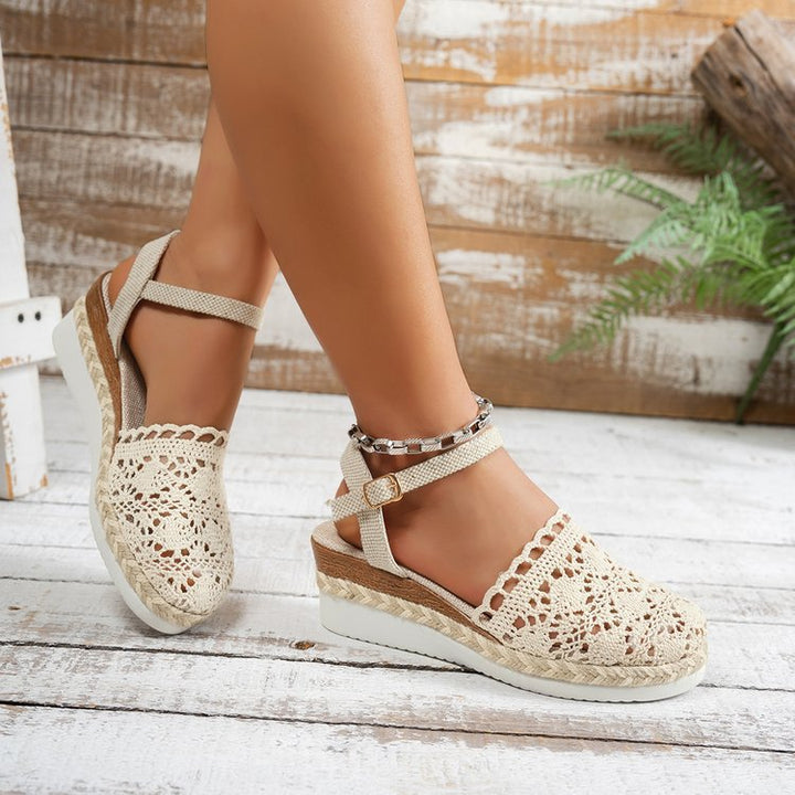 Damen geflochtene Espadrilles mit verstellbarem Riemen und rutschfester Sohle Drune