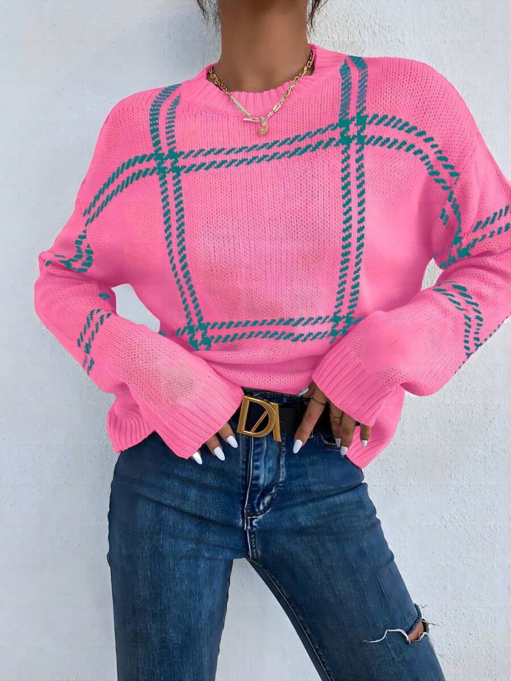 Damen lässiger Pullover mit modernem Karo-Design Drune