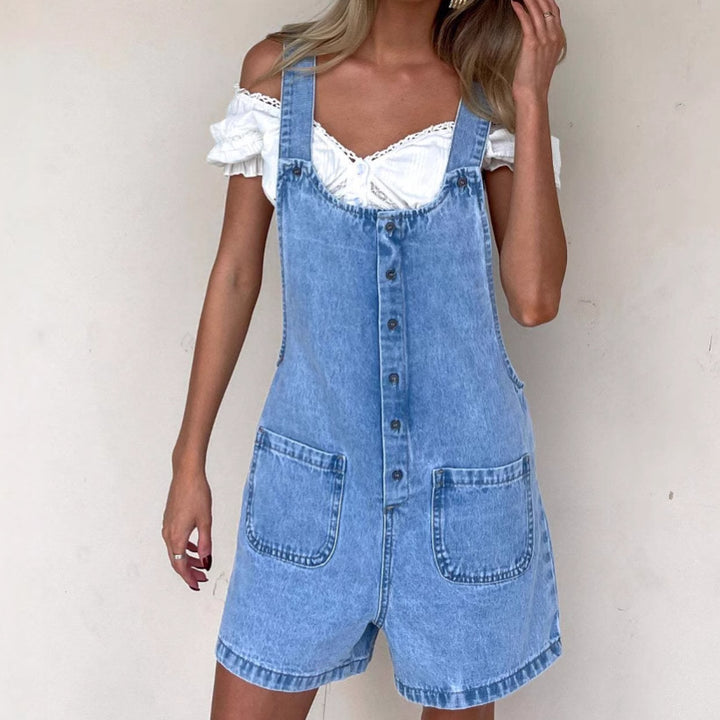 Damen Denim-Latzhose mit praktischen Taschen und knöpfbarem Design Drune