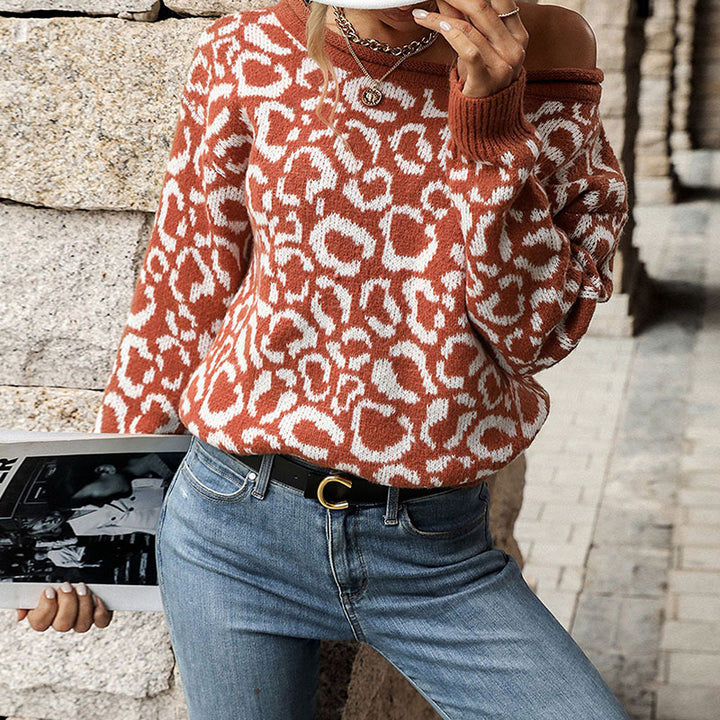 Damen Strickpullover mit trendigem Leopardenmuster und lässigem Schnitt Drune