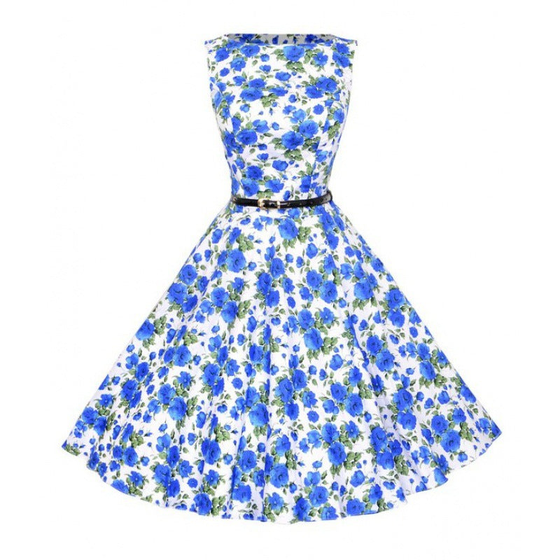 Damen A-Linien Kleid mit floralem Muster und Taillengürtel Drune