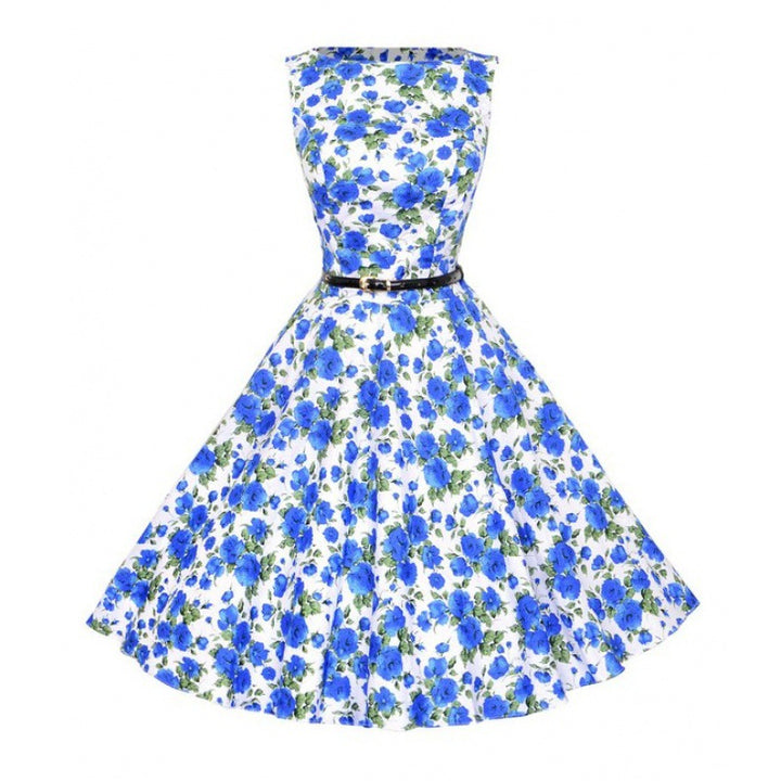 Damen A-Linien Kleid mit floralem Muster und Taillengürtel Drune