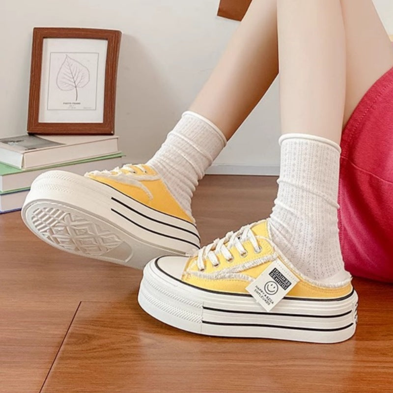 Damen Trendige Plateausneaker mit offener Ferse und Schnürung Drune