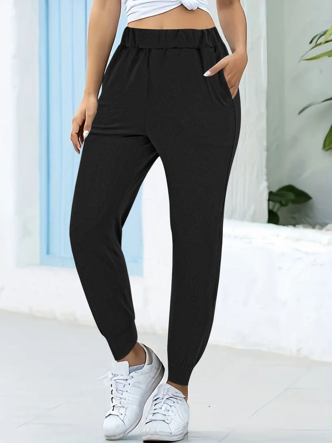 Damen bequeme Jogginghose mit elastischem Bund und praktischen Seitentaschen Drune