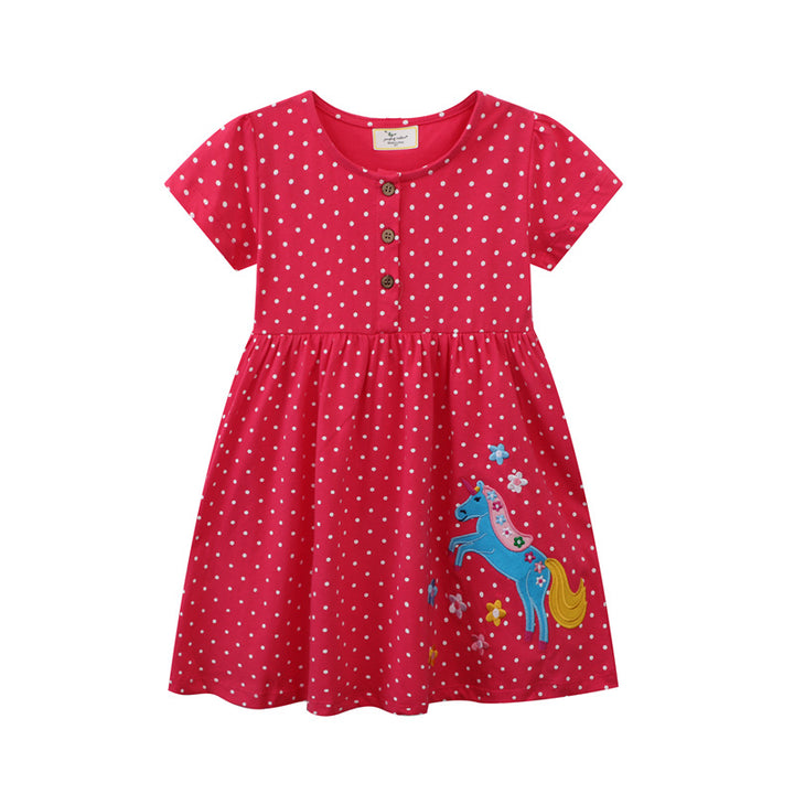 Mädchen Kleid mit niedlicher Pferdemotiv und Punkten Drune