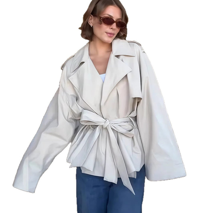 Damen Modische Oversized-Trenchjacke mit taillierbarem Gürtel und weiten Ärmeln Drune