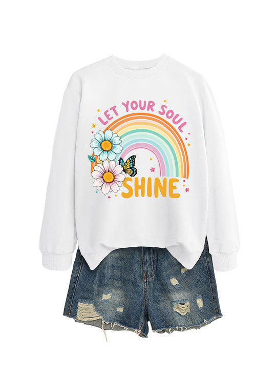 Damen Sweatshirt mit buntem Farbverlauf und floralem Grafikdesign Drune