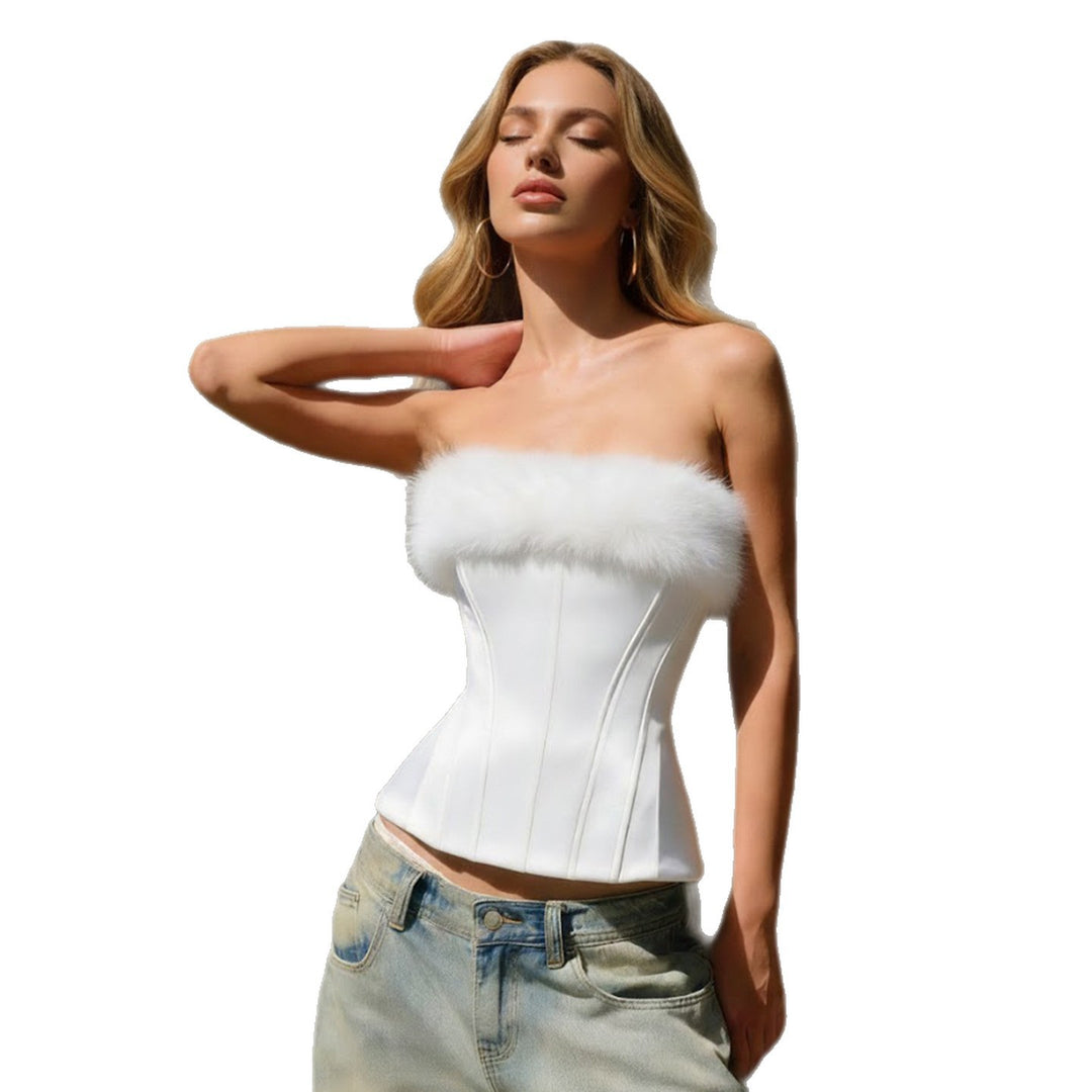 Damen-Corsage mit elegantem Pelzkragen und figurbetonendem Design Drune
