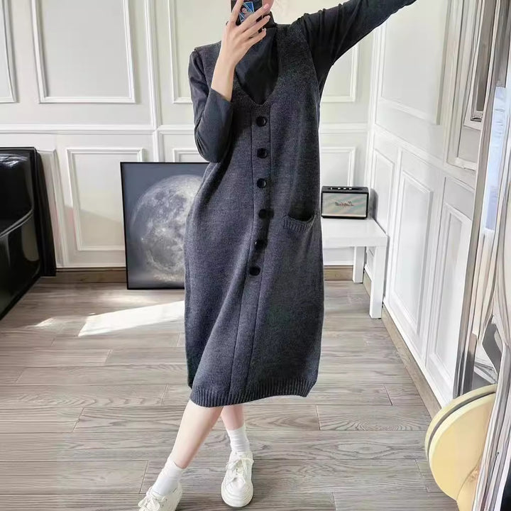 Damen Strapazierfähiges Strickkleid mit Knopfleiste und Taschen Drune